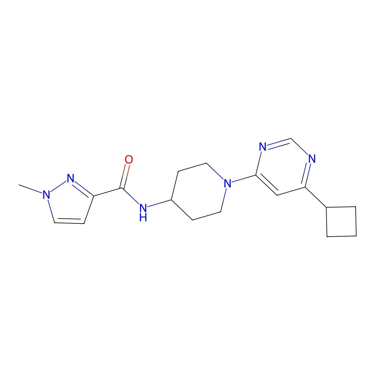 N-[1-(6-cyclobutylpyrimidin-4-yl)piperidin-4-yl]-1-methyl-1H-pyrazole-3-carboxamide molecular structure, CAS 3030821-53-2