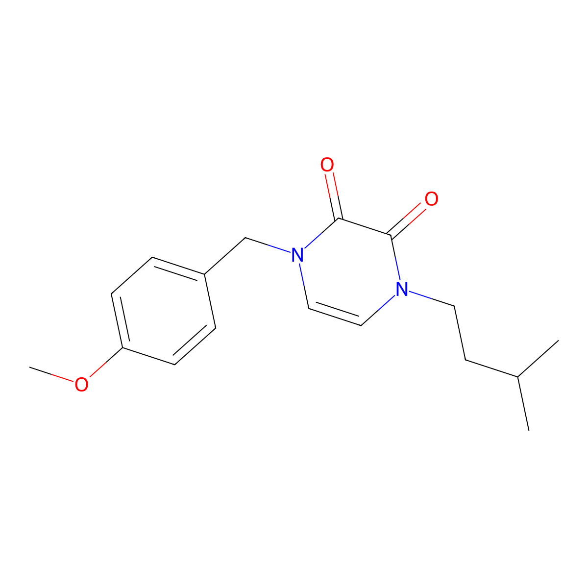 1-[(4-Methoxyphenyl)methyl]-4-(3-methylbutyl)-1,2,3,4-tetrahydropyrazine-2,3-dione molecular structure, CAS 3030821-58-7