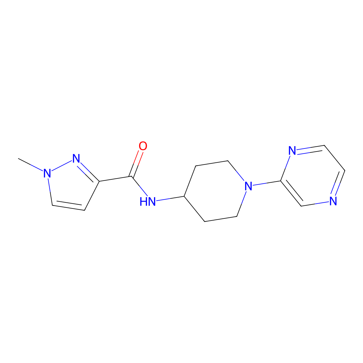 1-methyl-N-[1-(pyrazin-2-yl)piperidin-4-yl]-1H-pyrazole-3-carboxamide molecular structure, CAS 3030821-67-8
