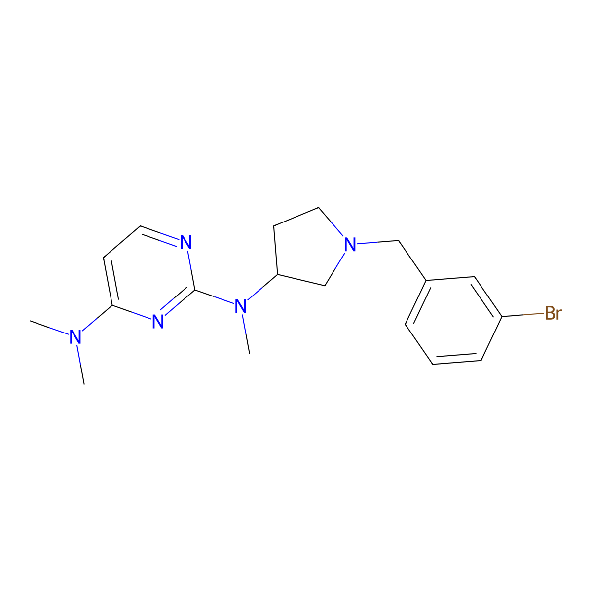 2-N-[1-[(3-bromophenyl)methyl]pyrrolidin-3-yl]-2-N,4-N,4-N-trimethylpyrimidine-2,4-diamine molecular structure, CAS 3030821-68-9