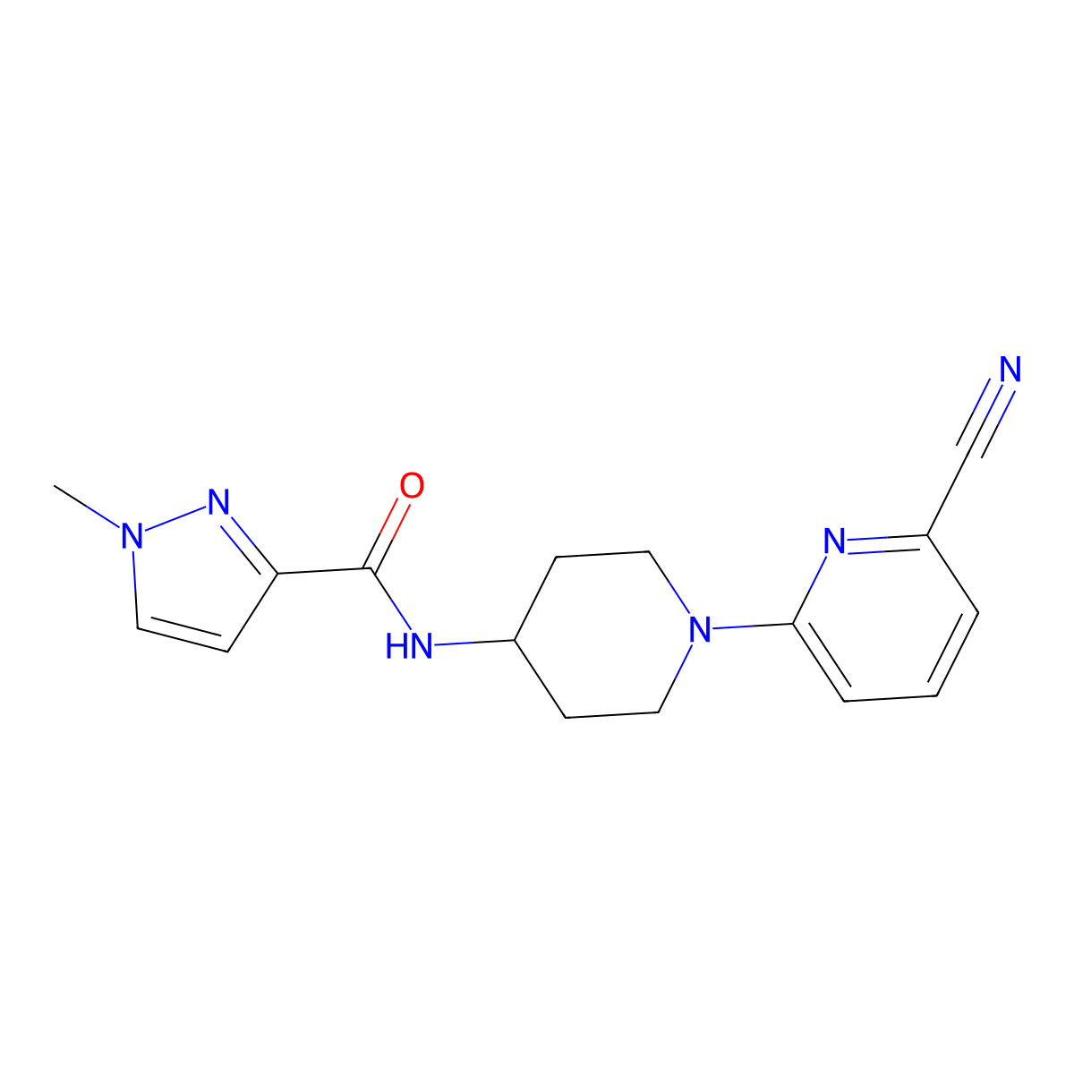 N-[1-(6-cyanopyridin-2-yl)piperidin-4-yl]-1-methyl-1H-pyrazole-3-carboxamide molecular structure, CAS 3030821-72-5