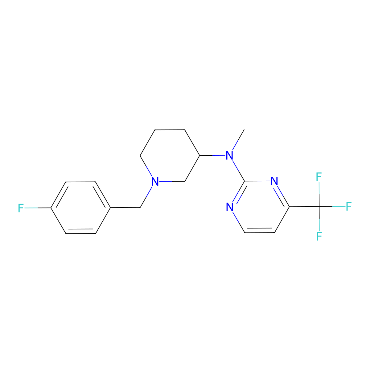 N-{1-[(4-fluorophenyl)methyl]piperidin-3-yl}-N-methyl-4-(trifluoromethyl)pyrimidin-2-amine molecular structure, CAS 3030821-83-8