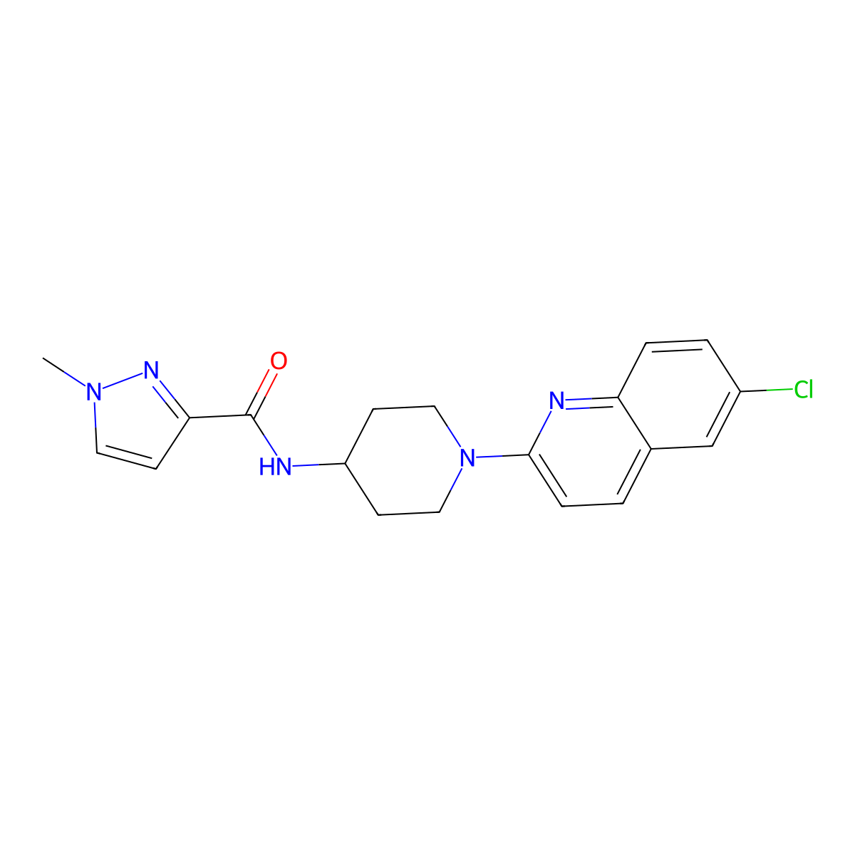 N-[1-(6-chloroquinolin-2-yl)piperidin-4-yl]-1-methyl-1H-pyrazole-3-carboxamide molecular structure, CAS 3030821-87-2