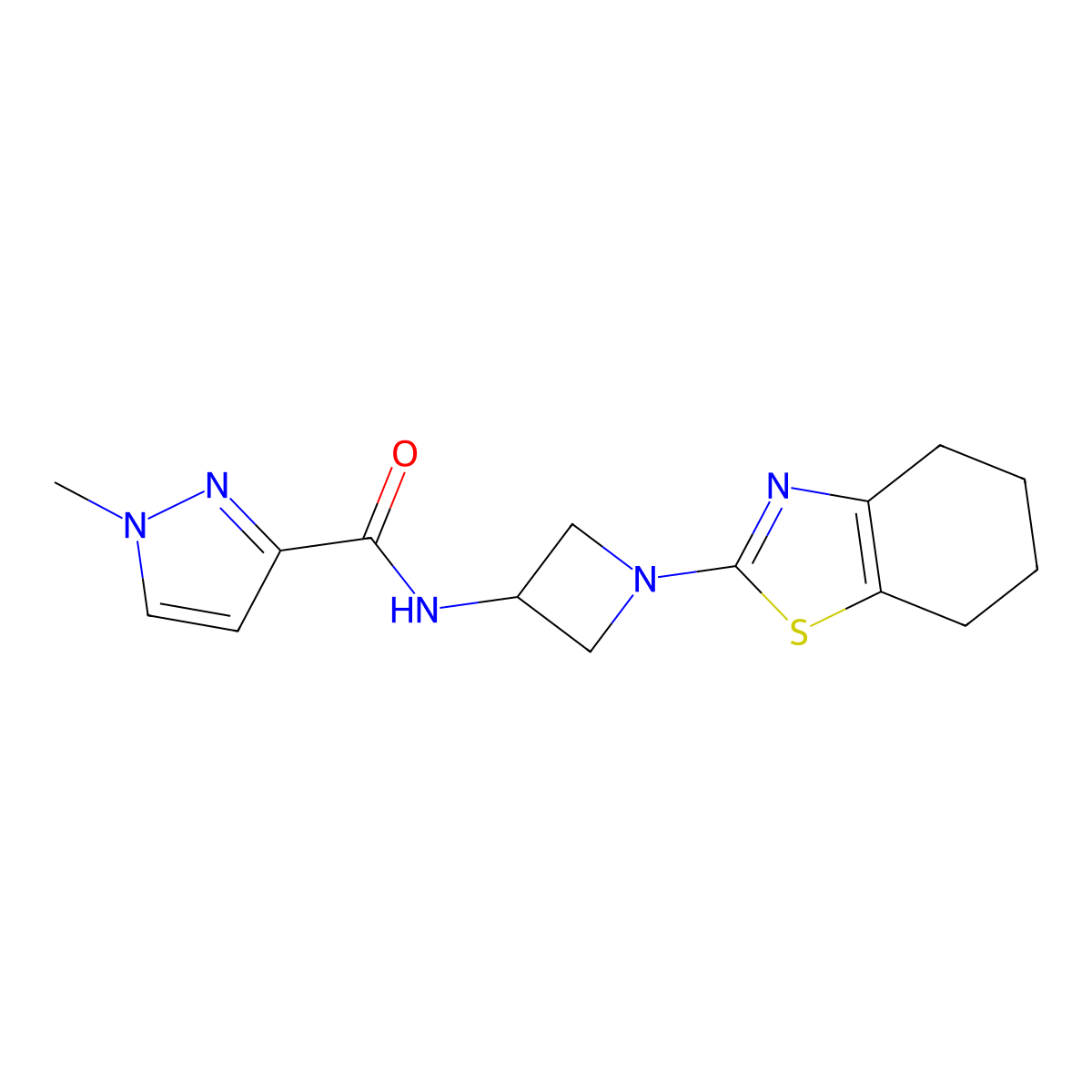 1-methyl-N-[1-(4,5,6,7-tetrahydro-1,3-benzothiazol-2-yl)azetidin-3-yl]-1H-pyrazole-3-carboxamide molecular structure, CAS 3030821-98-5