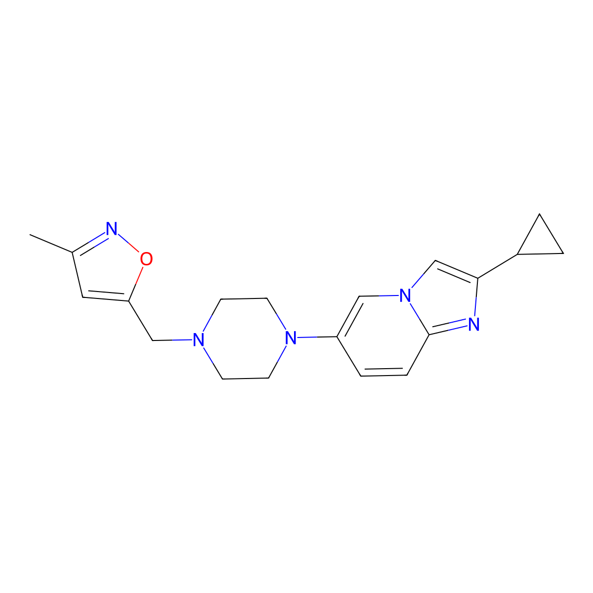 1-{2-Cyclopropylimidazo[1,2-a]pyridin-6-yl}-4-[(3-methyl-1,2-oxazol-5-yl)methyl]piperazine molecular structure, CAS 3030822-06-8