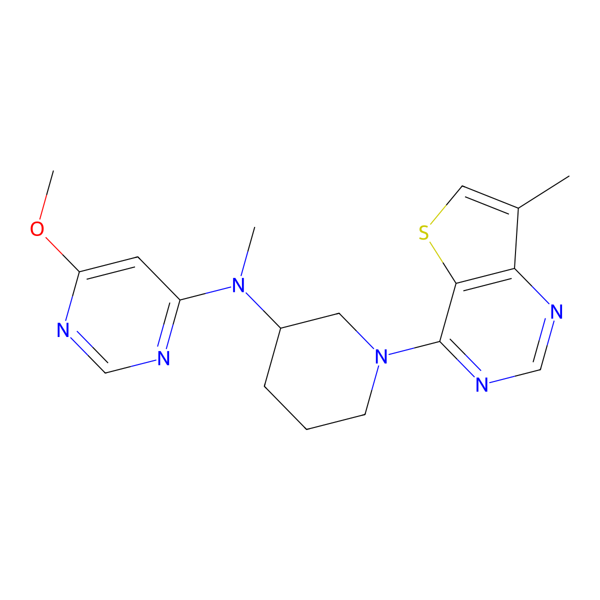 6-methoxy-N-methyl-N-(1-{7-methylthieno[3,2-d]pyrimidin-4-yl}piperidin-3-yl)pyrimidin-4-amine molecular structure, CAS 3030822-09-1