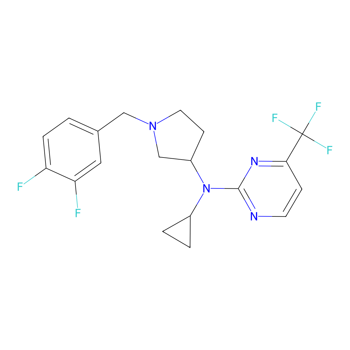 N-cyclopropyl-N-{1-[(3,4-difluorophenyl)methyl]pyrrolidin-3-yl}-4-(trifluoromethyl)pyrimidin-2-amine molecular structure, CAS 3030822-22-8