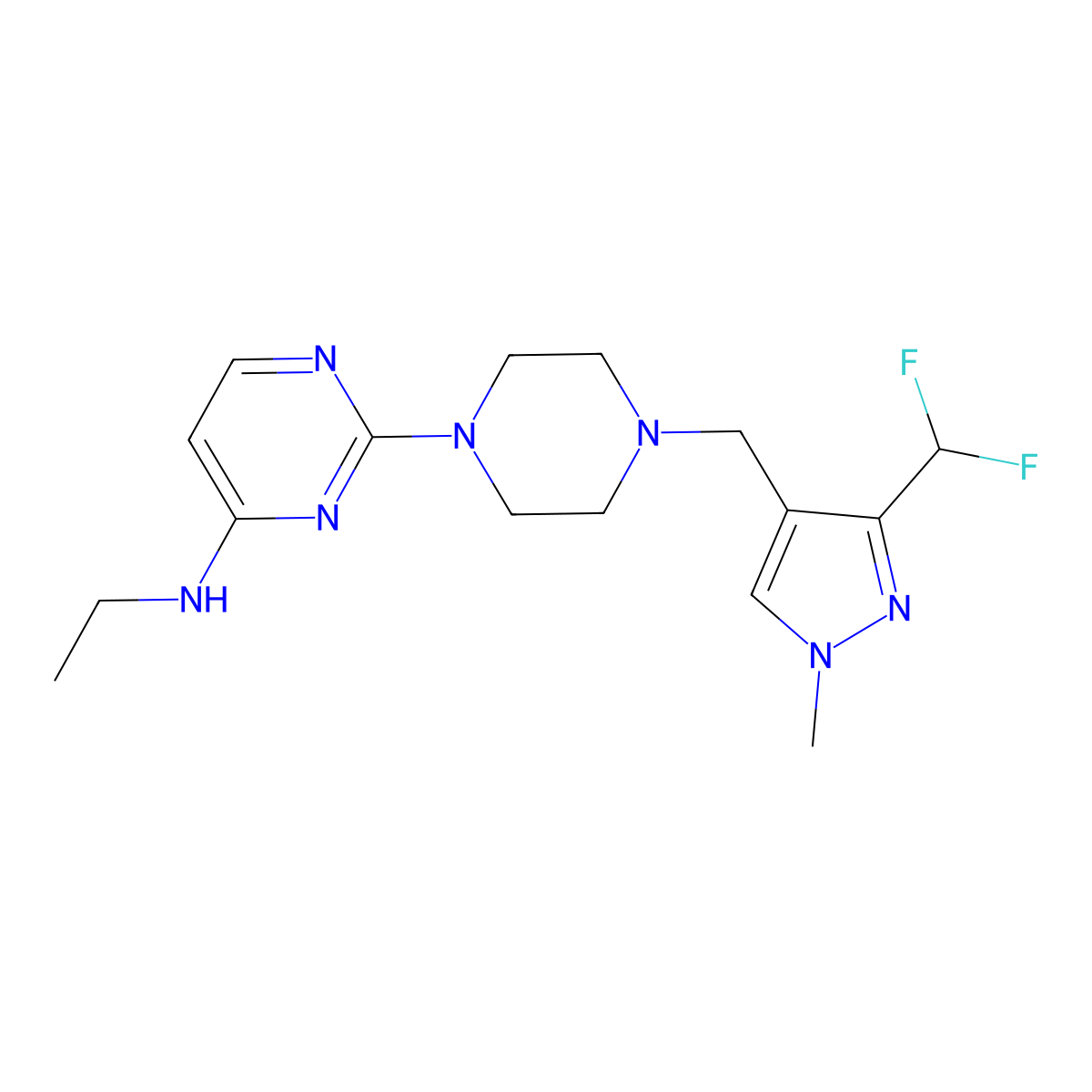 2-(4-{[3-(difluoromethyl)-1-methyl-1H-pyrazol-4-yl]methyl}piperazin-1-yl)-N-ethylpyrimidin-4-amine molecular structure, CAS 3030822-59-1