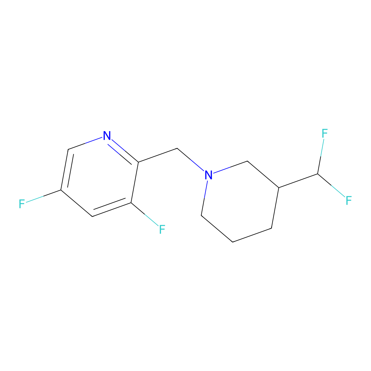 2-{[3-(Difluoromethyl)piperidin-1-yl]methyl}-3,5-difluoropyridine molecular structure, CAS 3030822-64-8