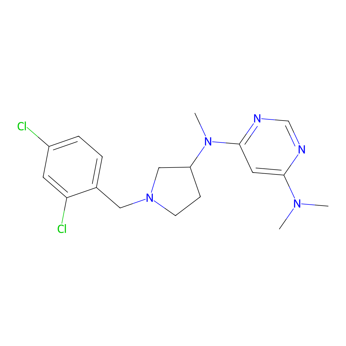 N4-{1-[(2,4-dichlorophenyl)methyl]pyrrolidin-3-yl}-N4,N6,N6-trimethylpyrimidine-4,6-diamine molecular structure, CAS 3030822-65-9