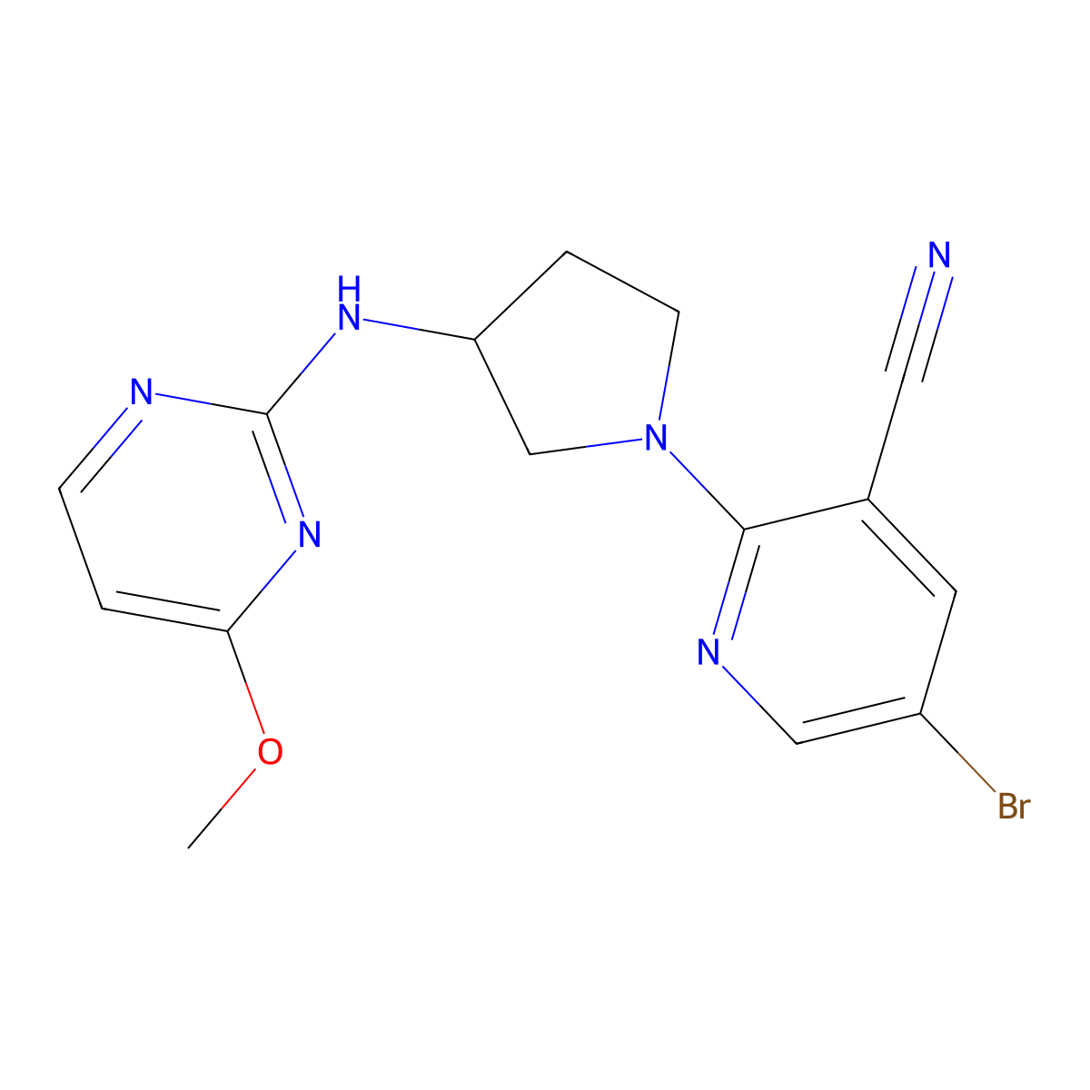 5-Bromo-2-{3-[(4-methoxypyrimidin-2-yl)amino]pyrrolidin-1-yl}pyridine-3-carbonitrile molecular structure, CAS 3030822-67-1