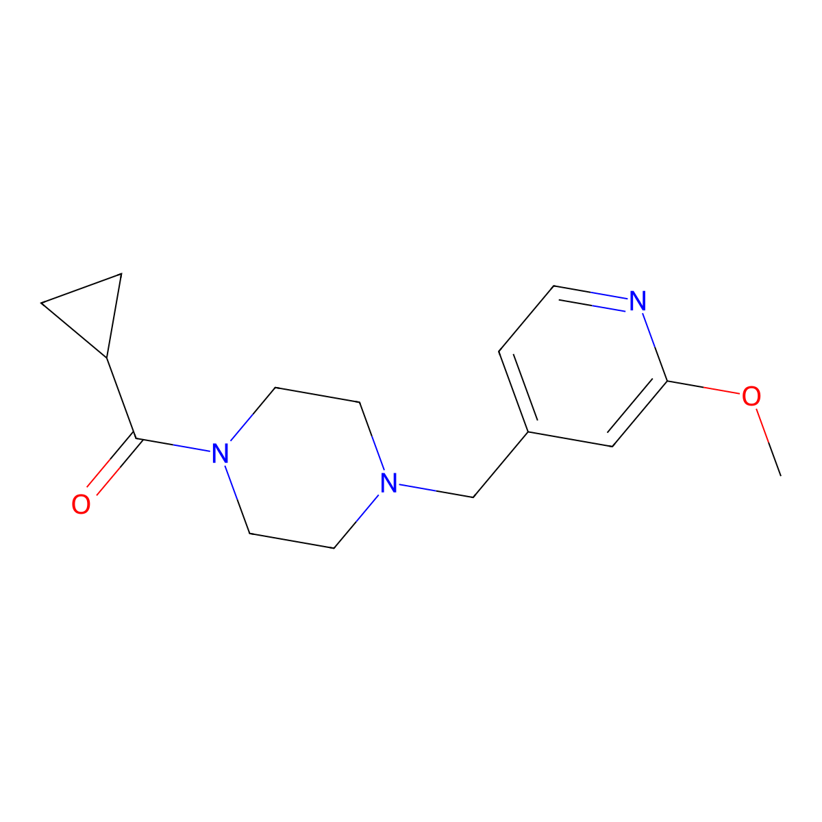 1-Cyclopropanecarbonyl-4-[(2-methoxypyridin-4-yl)methyl]piperazine molecular structure, CAS 3030822-71-7