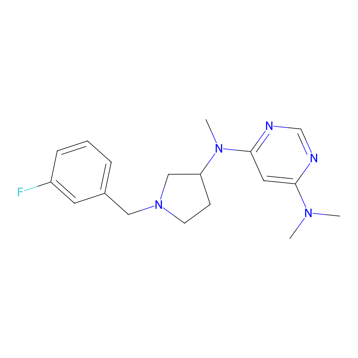 N4-{1-[(3-fluorophenyl)methyl]pyrrolidin-3-yl}-N4,N6,N6-trimethylpyrimidine-4,6-diamine molecular structure, CAS 3030822-84-2