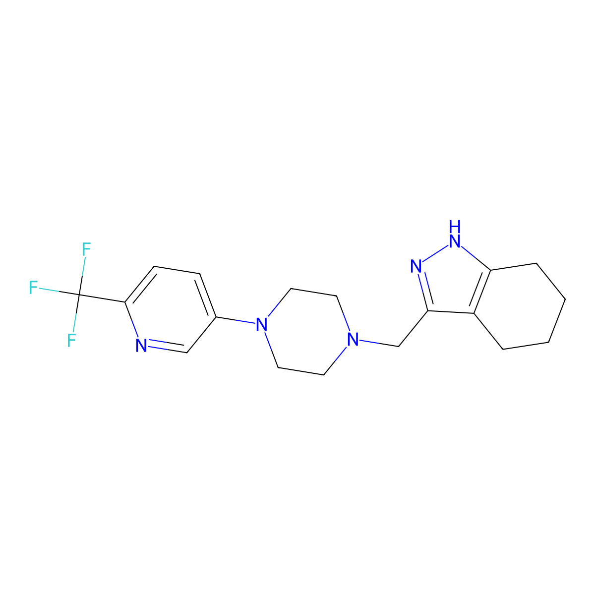3-({4-[6-(trifluoromethyl)pyridin-3-yl]piperazin-1-yl}methyl)-4,5,6,7-tetrahydro-1H-indazole molecular structure, CAS 3030823-03-8