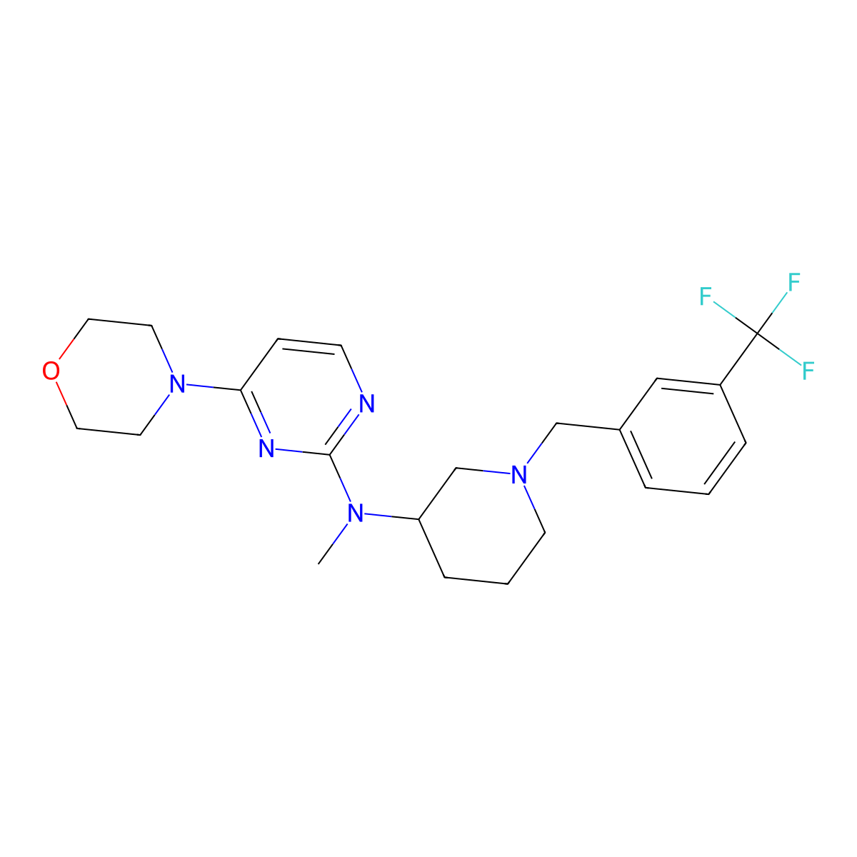 N-methyl-4-morpholin-4-yl-N-[1-[[3-(trifluoromethyl)phenyl]methyl]piperidin-3-yl]pyrimidin-2-amine molecular structure, CAS 3030823-04-9