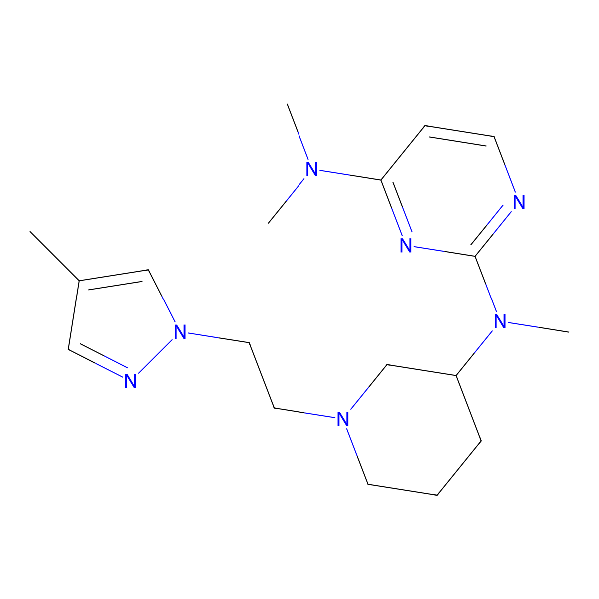 N2,N4,N4-trimethyl-N2-{1-[2-(4-methyl-1H-pyrazol-1-yl)ethyl]piperidin-3-yl}pyrimidine-2,4-diamine molecular structure, CAS 3030823-16-3