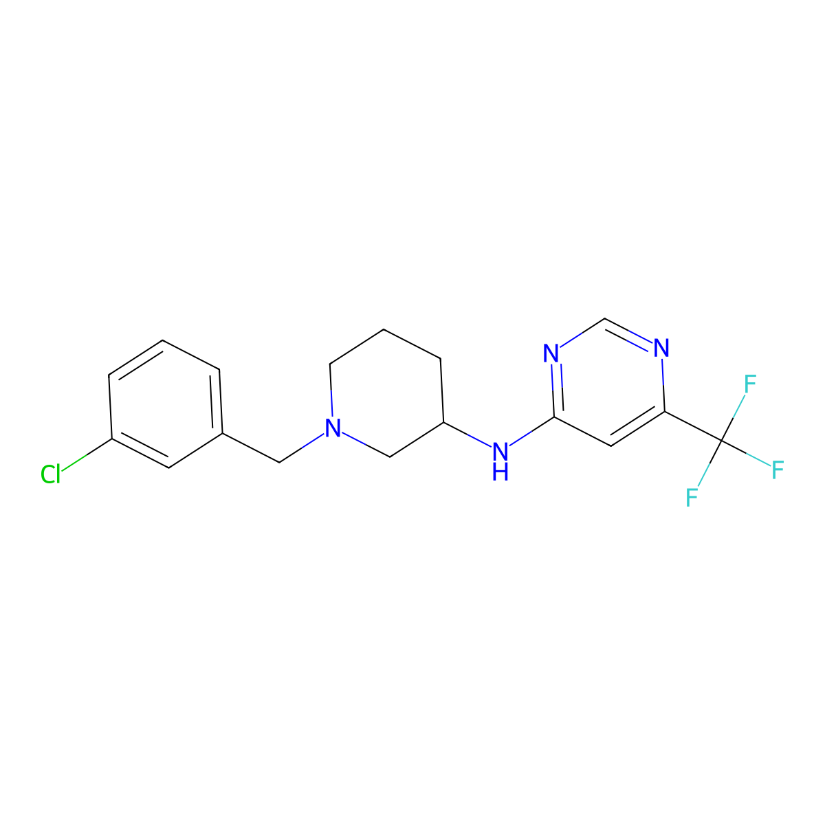 N-[1-[(3-chlorophenyl)methyl]piperidin-3-yl]-6-(trifluoromethyl)pyrimidin-4-amine molecular structure, CAS 3030823-21-0