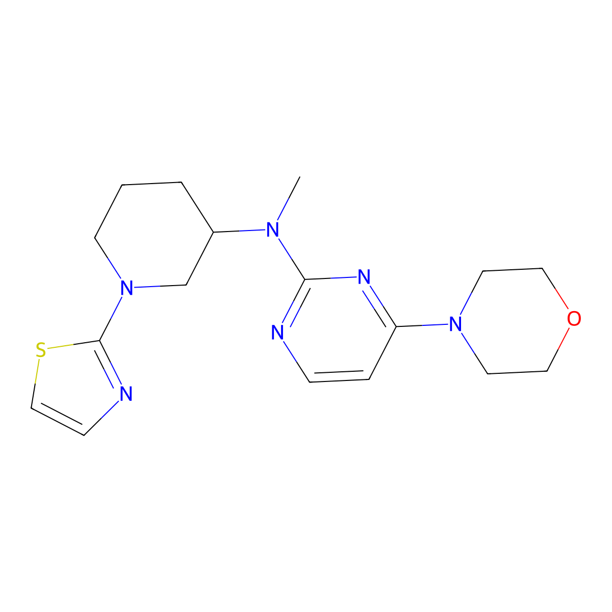N-methyl-4-(morpholin-4-yl)-N-[1-(1,3-thiazol-2-yl)piperidin-3-yl]pyrimidin-2-amine molecular structure, CAS 3030823-23-2