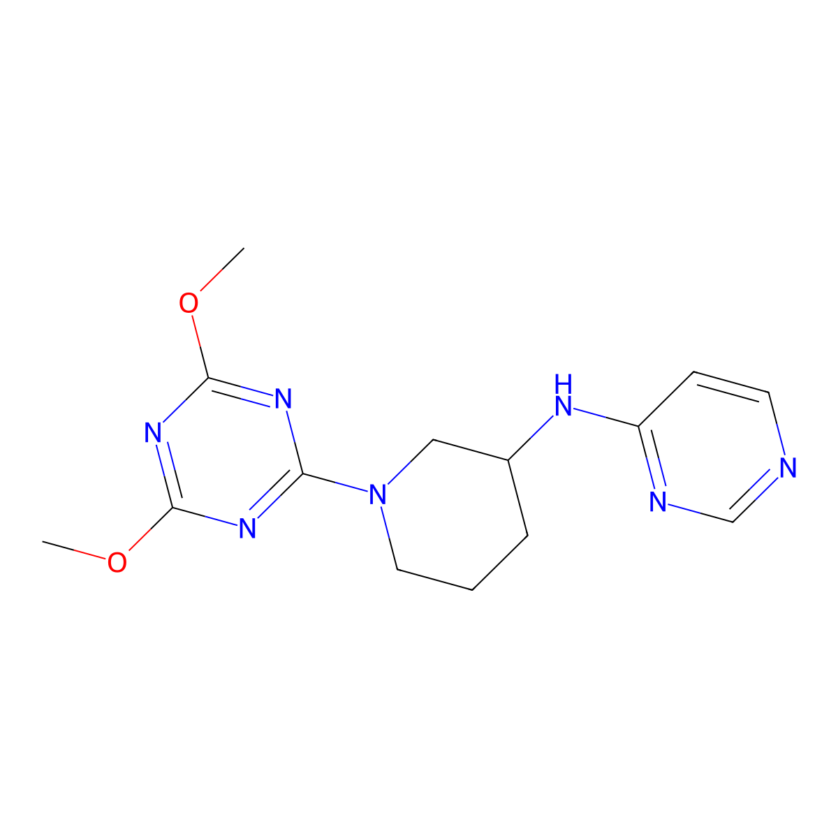 N-[1-(4,6-dimethoxy-1,3,5-triazin-2-yl)piperidin-3-yl]pyrimidin-4-amine molecular structure, CAS 3030823-28-7