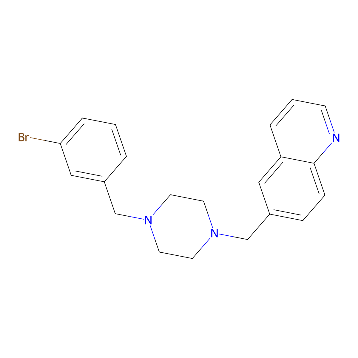 6-({4-[(3-Bromophenyl)methyl]piperazin-1-yl}methyl)quinoline molecular structure, CAS 3030823-36-7