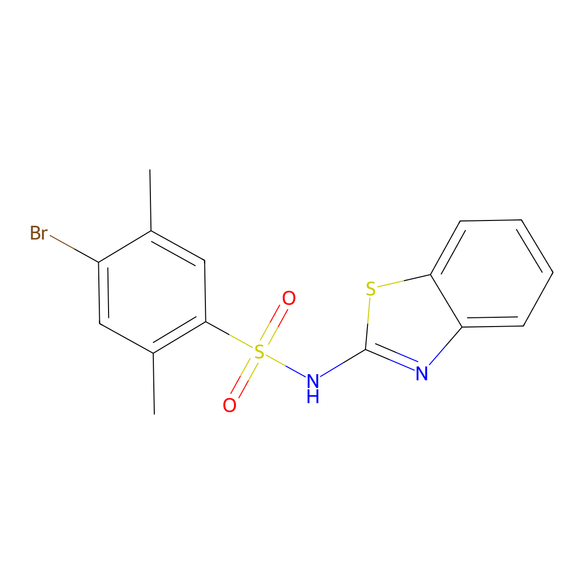 N-(1,3-benzothiazol-2-yl)-4-bromo-2,5-dimethylbenzene-1-sulfonamide molecular structure, CAS 3030823-40-3