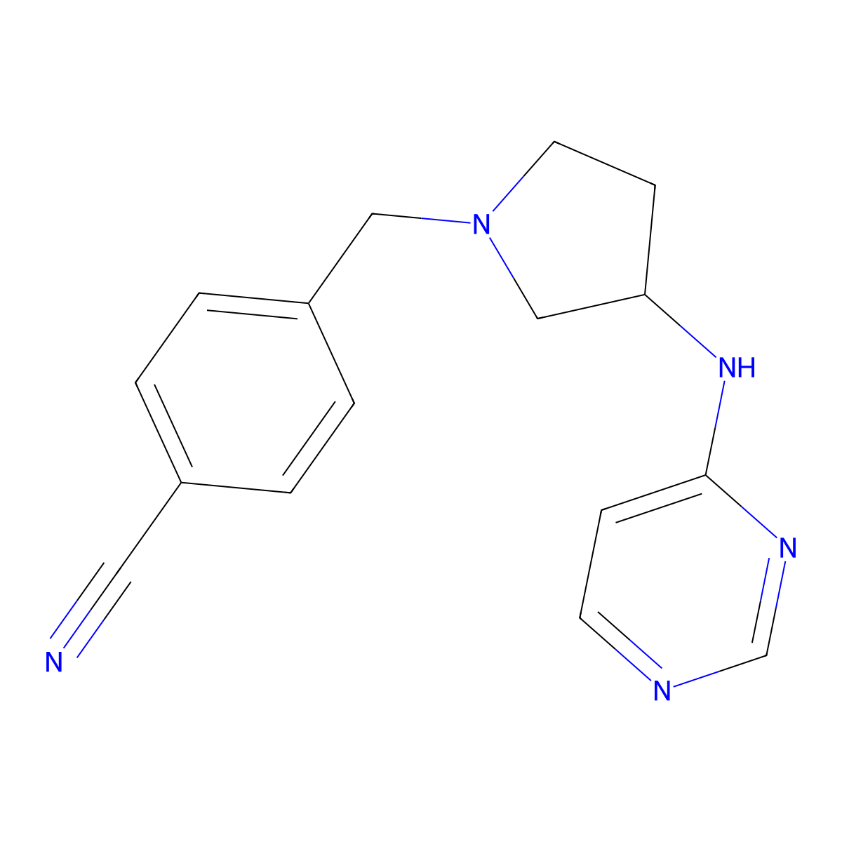 4-({3-[(Pyrimidin-4-yl)amino]pyrrolidin-1-yl}methyl)benzonitrile molecular structure, CAS 3030823-46-9