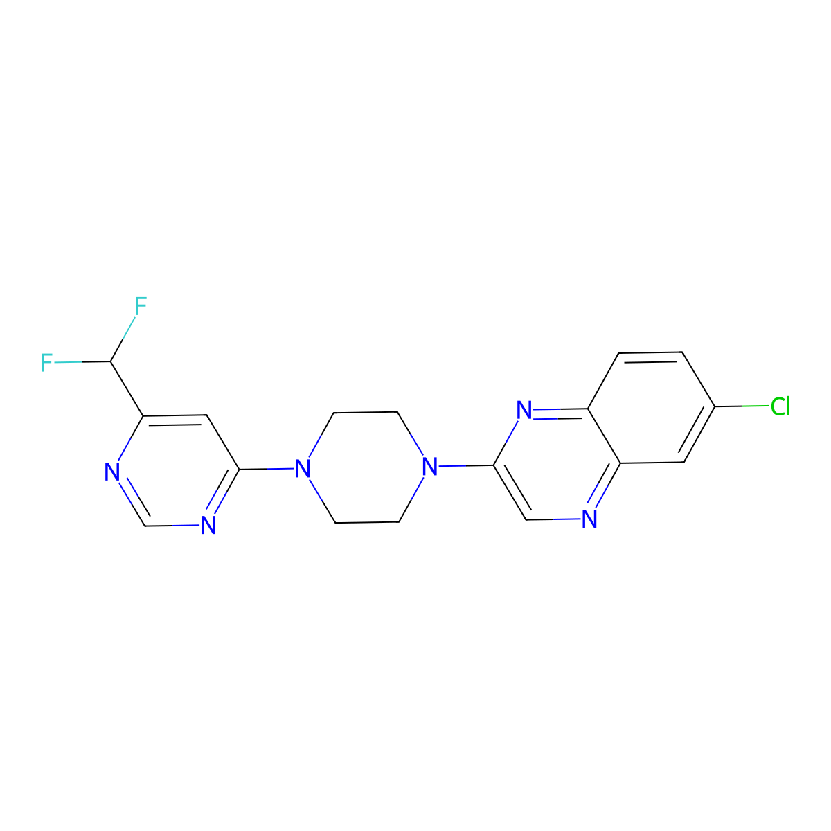 6-Chloro-2-{4-[6-(difluoromethyl)pyrimidin-4-yl]piperazin-1-yl}quinoxaline molecular structure, CAS 3030823-47-0