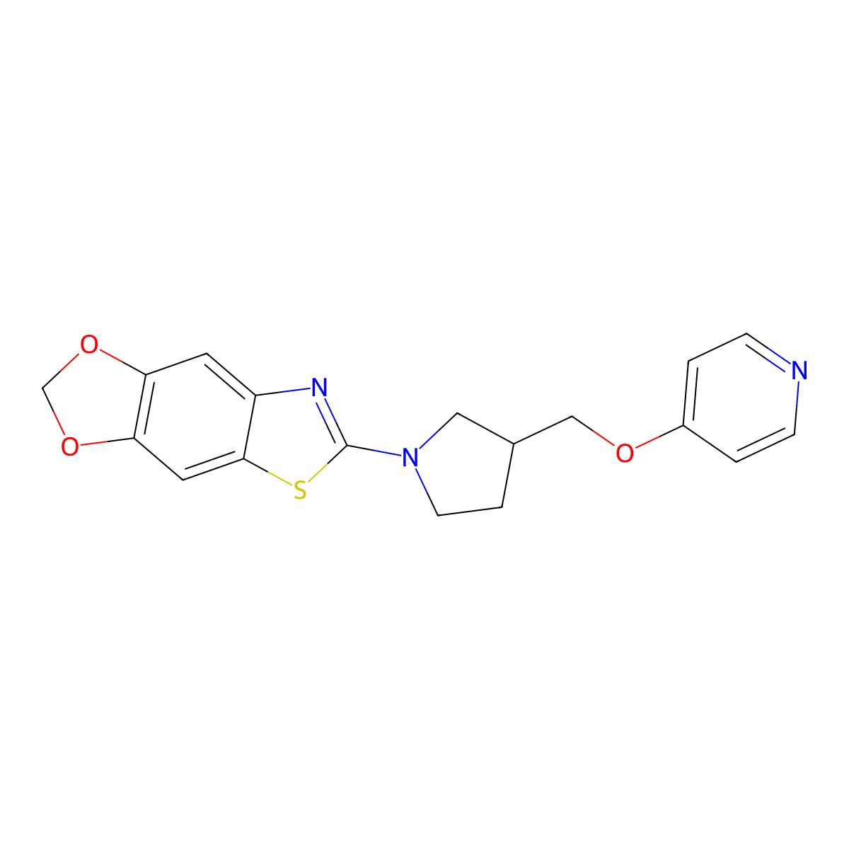 6-[3-(Pyridin-4-yloxymethyl)pyrrolidin-1-yl]-[1,3]dioxolo[4,5-f][1,3]benzothiazole molecular structure, CAS 3030823-50-5