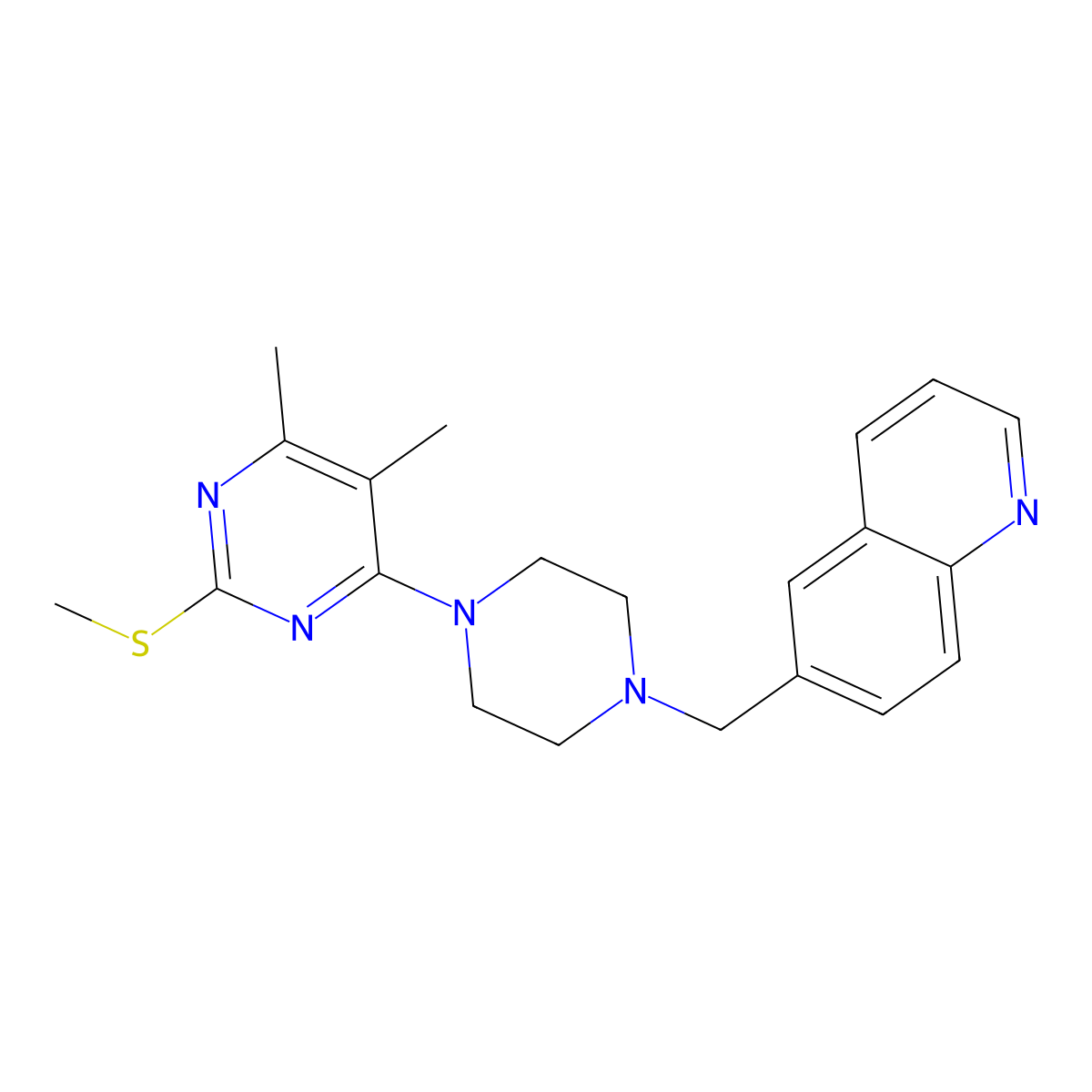 6-({4-[5,6-Dimethyl-2-(methylsulfanyl)pyrimidin-4-yl]piperazin-1-yl}methyl)quinoline molecular structure, CAS 3030823-58-3