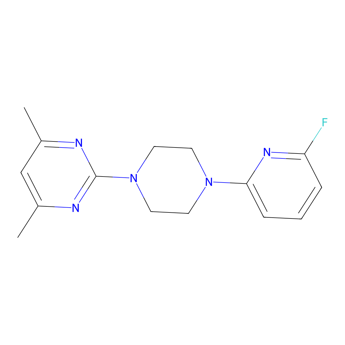 2-[4-(6-Fluoropyridin-2-yl)piperazin-1-yl]-4,6-dimethylpyrimidine molecular structure, CAS 3030823-64-1