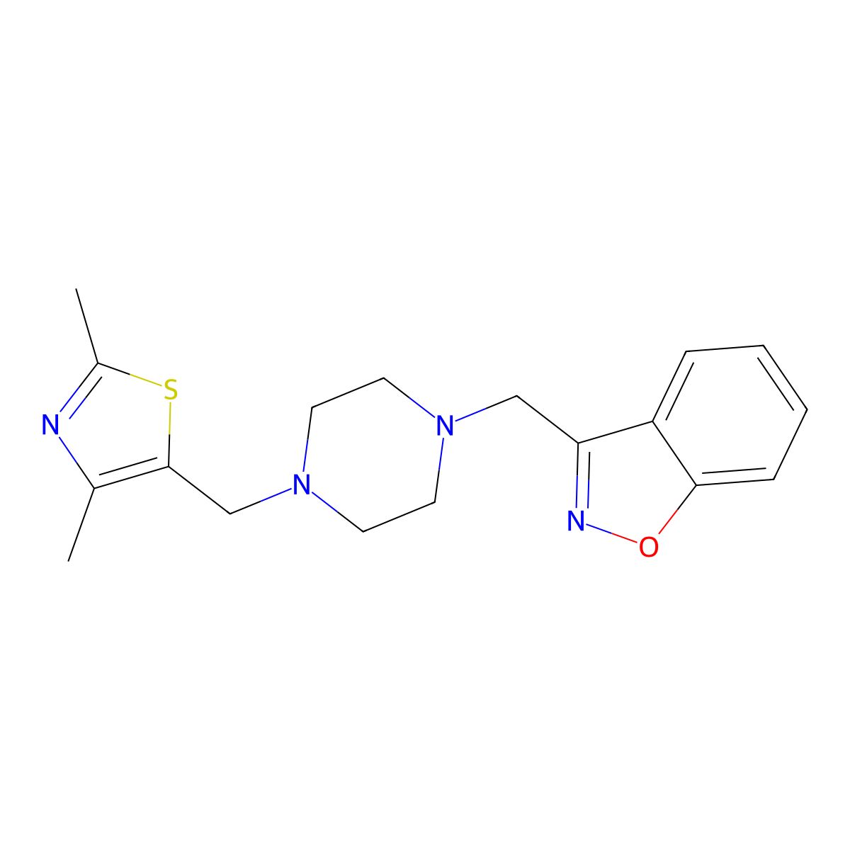 3-({4-[(2,4-Dimethyl-1,3-thiazol-5-yl)methyl]piperazin-1-yl}methyl)-1,2-benzoxazole molecular structure, CAS 3030823-75-4