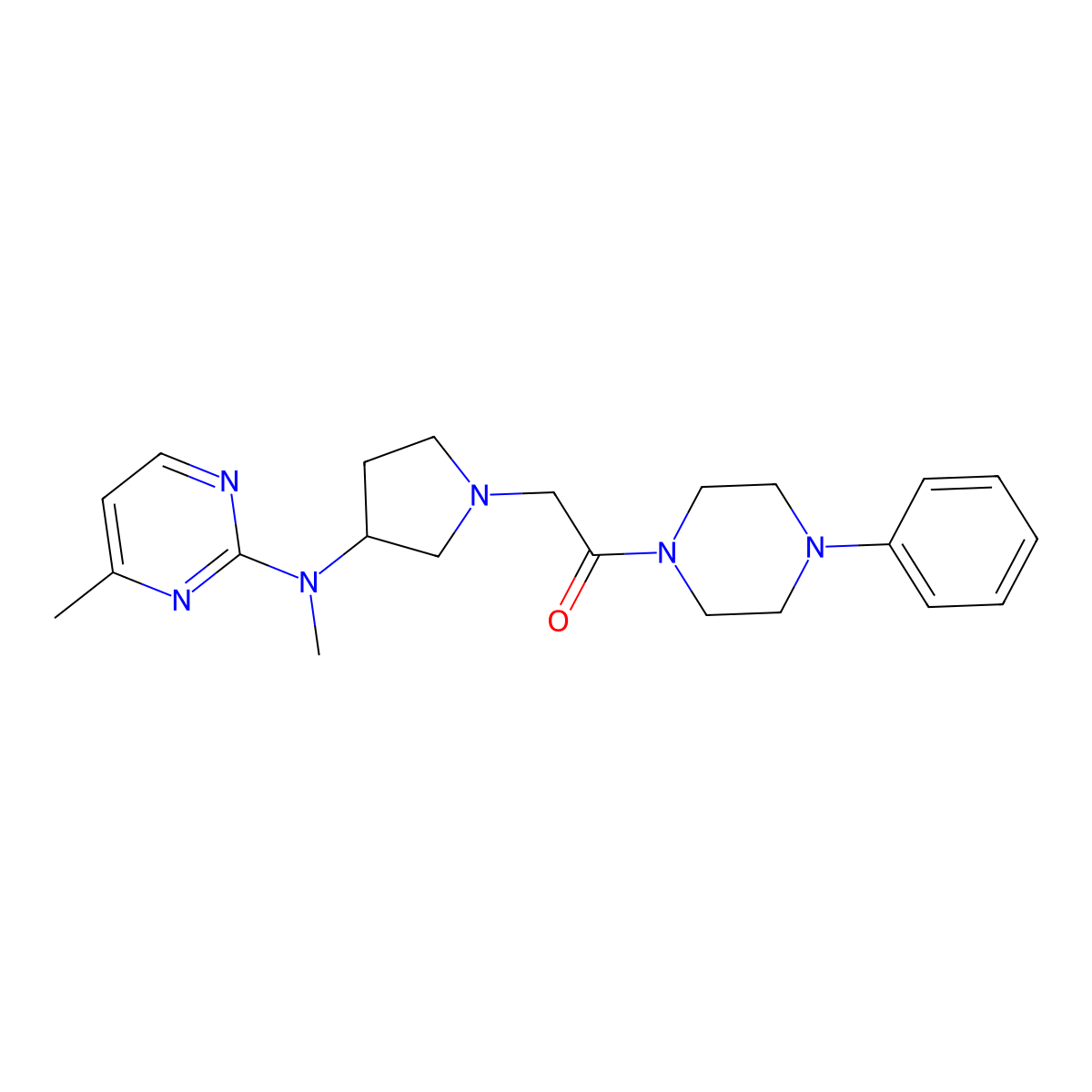 2-{3-[Methyl(4-methylpyrimidin-2-yl)amino]pyrrolidin-1-yl}-1-(4-phenylpiperazin-1-yl)ethan-1-one molecular structure, CAS 3030823-77-6