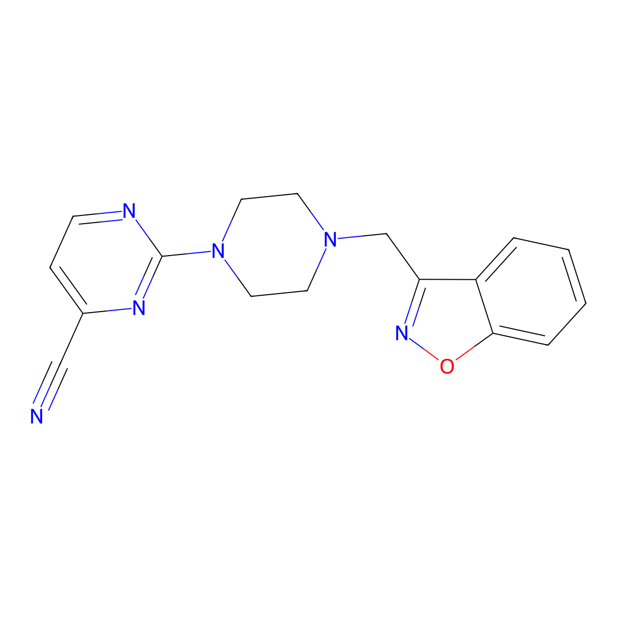 2-{4-[(1,2-Benzoxazol-3-yl)methyl]piperazin-1-yl}pyrimidine-4-carbonitrile molecular structure, CAS 3030823-80-1