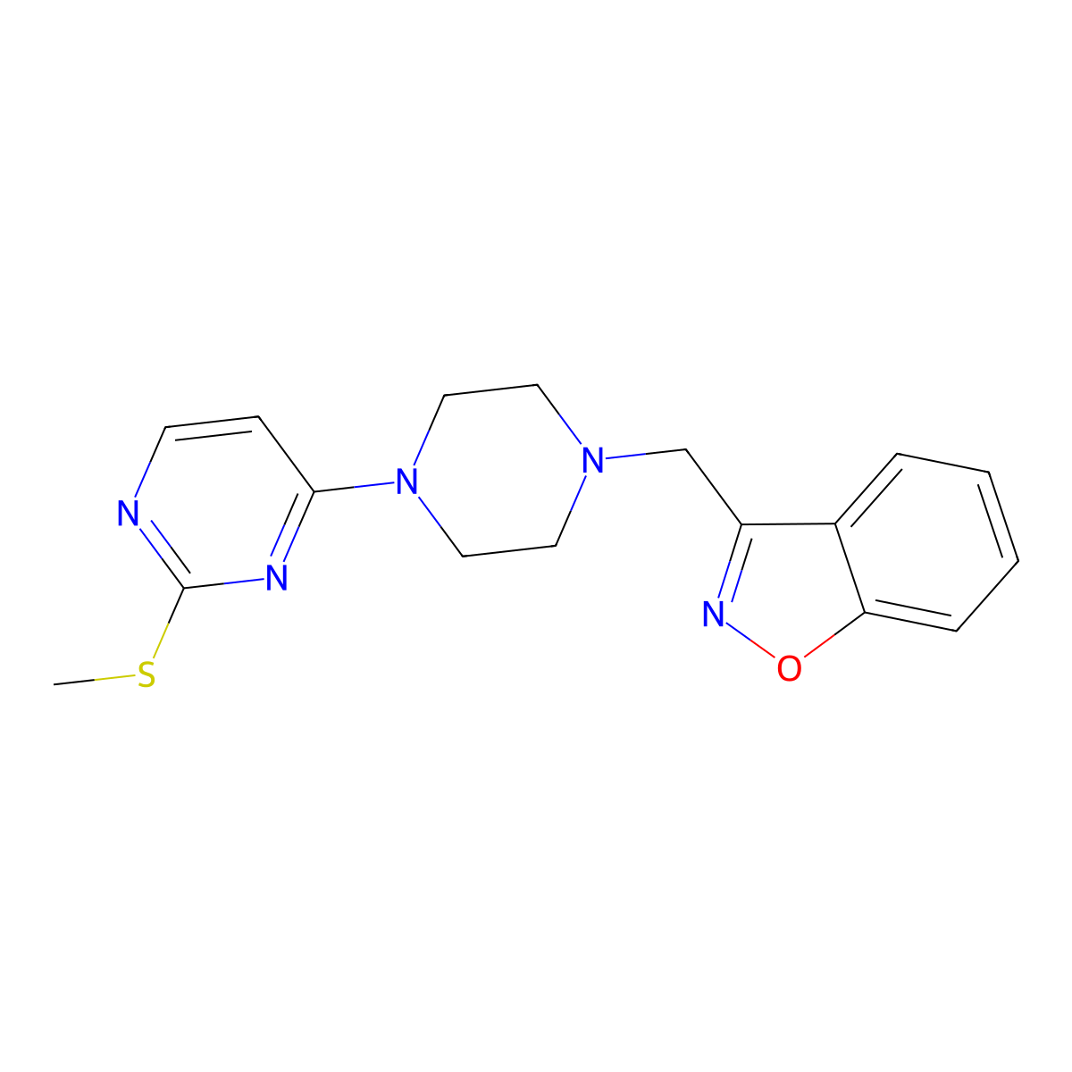 3-({4-[2-(Methylsulfanyl)pyrimidin-4-yl]piperazin-1-yl}methyl)-1,2-benzoxazole molecular structure, CAS 3030823-87-8