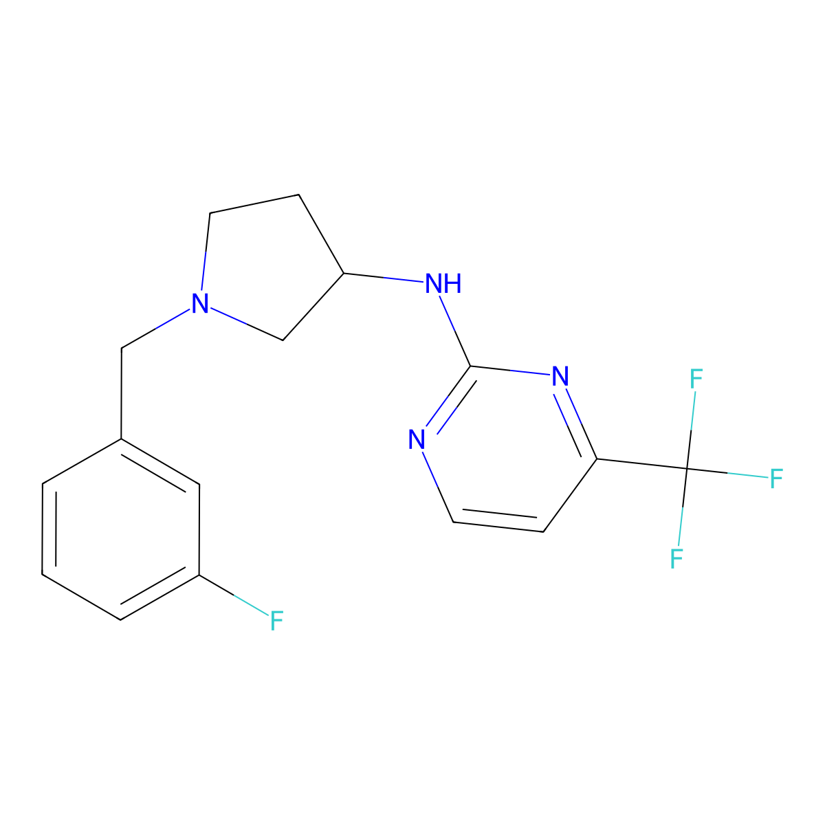 N-{1-[(3-fluorophenyl)methyl]pyrrolidin-3-yl}-4-(trifluoromethyl)pyrimidin-2-amine molecular structure, CAS 3030823-92-5