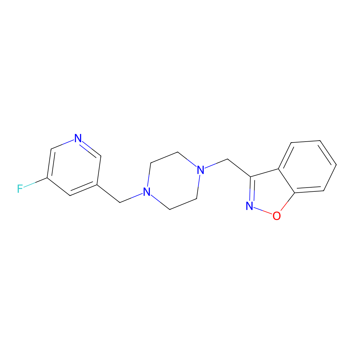 3-({4-[(5-Fluoropyridin-3-yl)methyl]piperazin-1-yl}methyl)-1,2-benzoxazole molecular structure, CAS 3030823-93-6