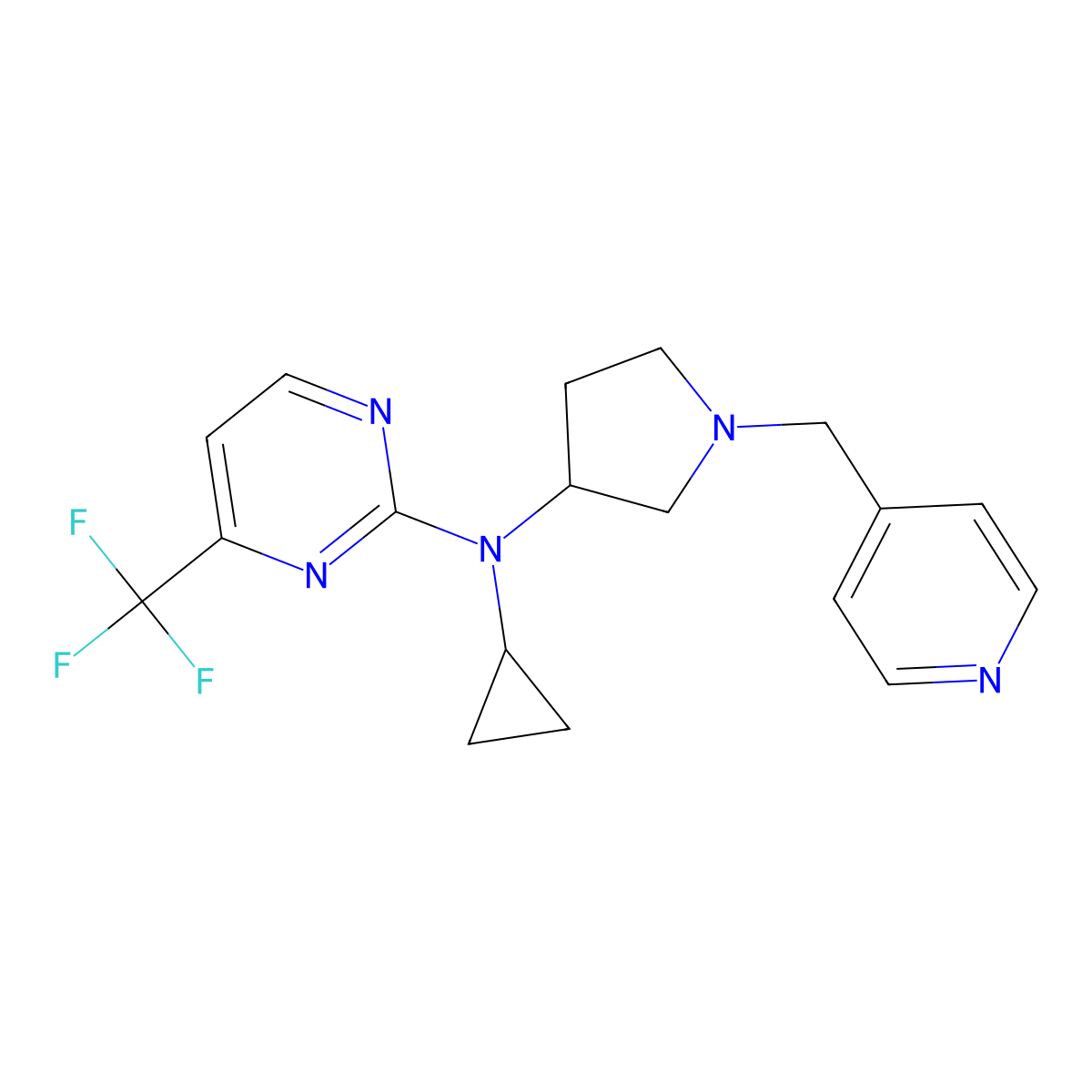 N-cyclopropyl-N-{1-[(pyridin-4-yl)methyl]pyrrolidin-3-yl}-4-(trifluoromethyl)pyrimidin-2-amine molecular structure, CAS 3030823-97-0