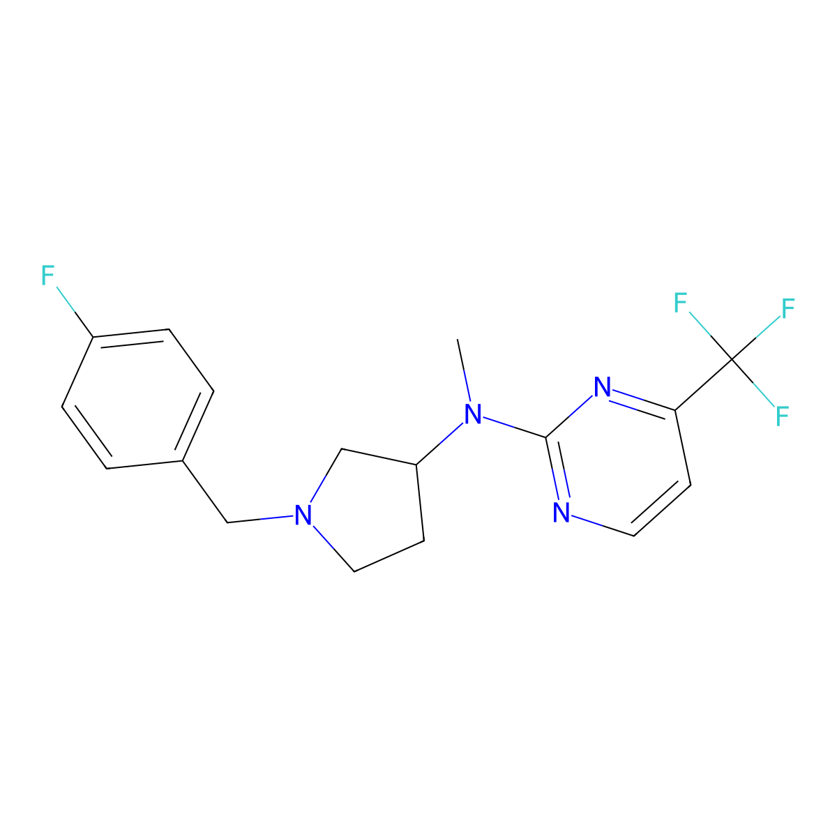 N-{1-[(4-fluorophenyl)methyl]pyrrolidin-3-yl}-N-methyl-4-(trifluoromethyl)pyrimidin-2-amine molecular structure, CAS 3030824-04-2