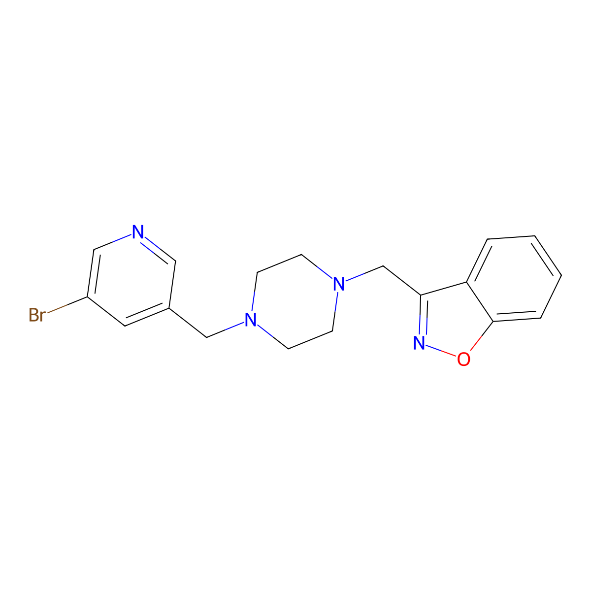 3-({4-[(5-Bromopyridin-3-yl)methyl]piperazin-1-yl}methyl)-1,2-benzoxazole molecular structure, CAS 3030824-05-3