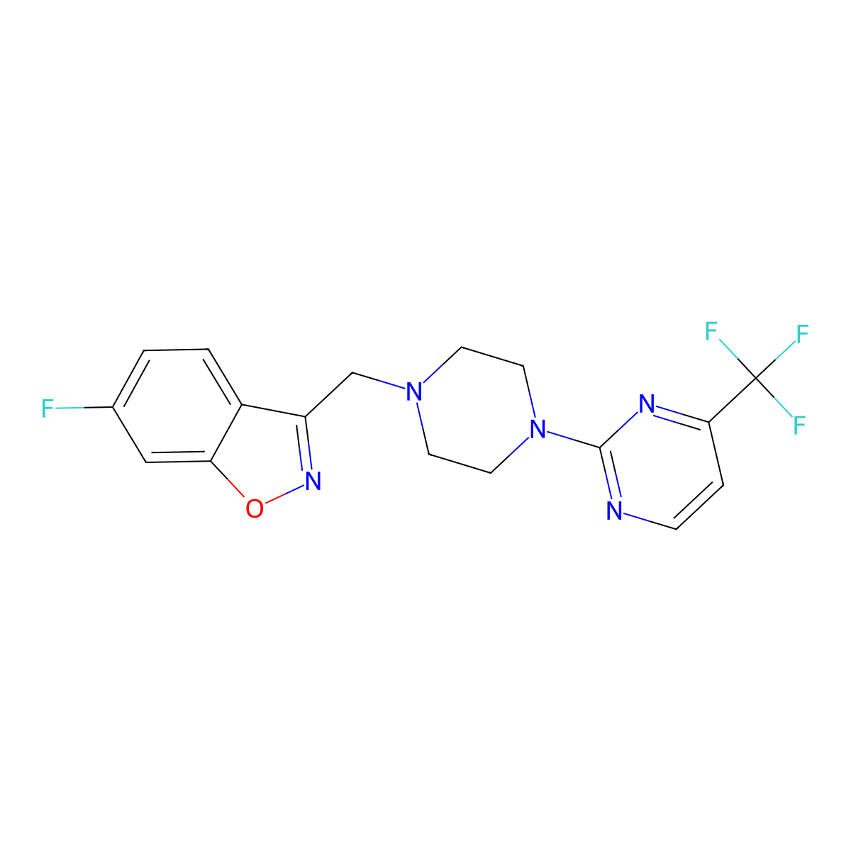 6-Fluoro-3-({4-[4-(trifluoromethyl)pyrimidin-2-yl]piperazin-1-yl}methyl)-1,2-benzoxazole molecular structure, CAS 3030824-14-4