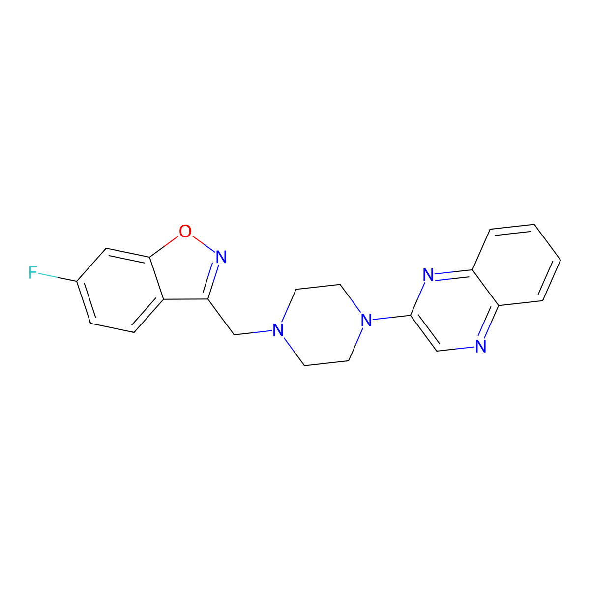 2-{4-[(6-Fluoro-1,2-benzoxazol-3-yl)methyl]piperazin-1-yl}quinoxaline molecular structure, CAS 3030824-21-3