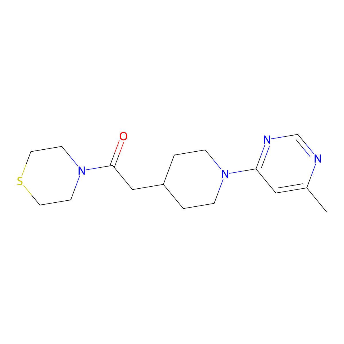 2-[1-(5,6-Dimethylpyrimidin-4-yl)piperidin-4-yl]-1-(thiomorpholin-4-yl)ethan-1-one molecular structure, CAS 3030824-34-8