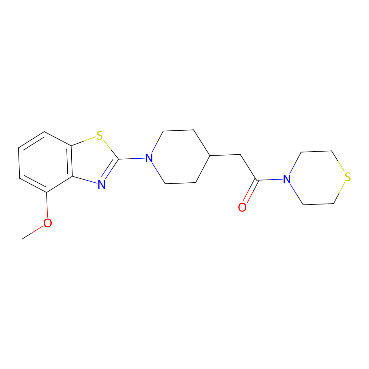 2-[1-(4-Methoxy-1,3-benzothiazol-2-yl)piperidin-4-yl]-1-(thiomorpholin-4-yl)ethan-1-one molecular structure, CAS 3030824-50-8