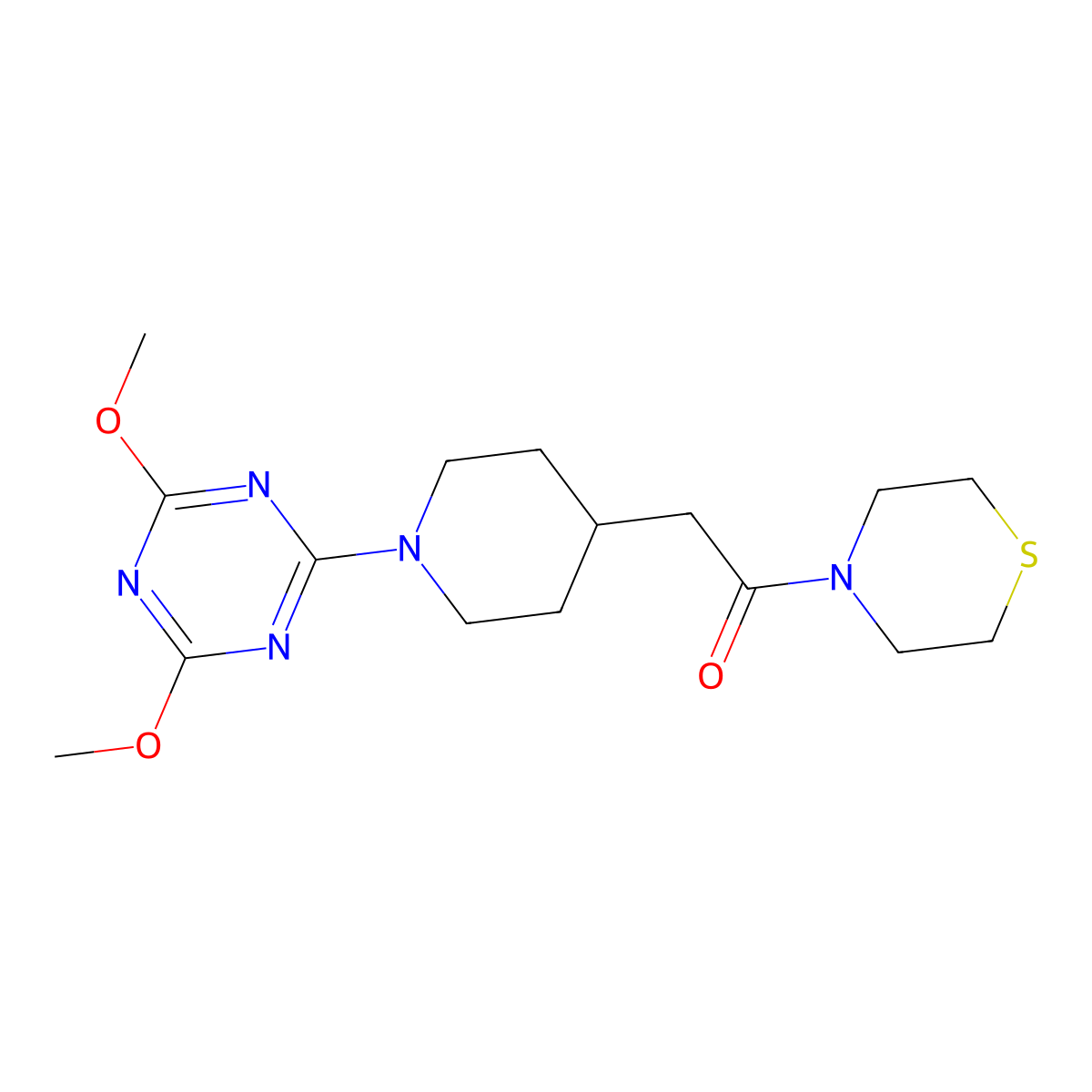 2-[1-(4,6-Dimethoxy-1,3,5-triazin-2-yl)piperidin-4-yl]-1-(thiomorpholin-4-yl)ethan-1-one molecular structure, CAS 3030824-55-3