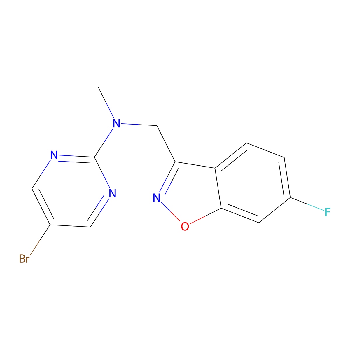 5-bromo-N-[(6-fluoro-1,2-benzoxazol-3-yl)methyl]-N-methylpyrimidin-2-amine molecular structure, CAS 3030824-60-0