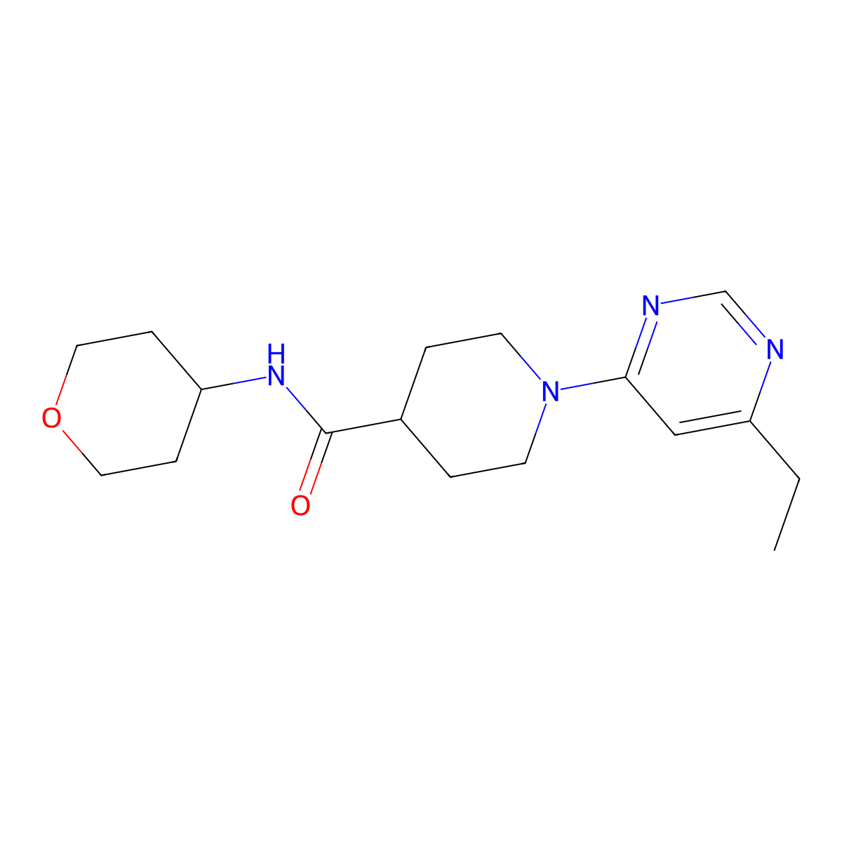 1-(6-ethylpyrimidin-4-yl)-N-(oxan-4-yl)piperidine-4-carboxamide molecular structure, CAS 3030824-79-1