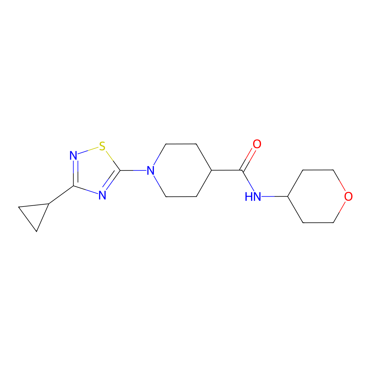 1-(3-cyclopropyl-1,2,4-thiadiazol-5-yl)-N-(oxan-4-yl)piperidine-4-carboxamide molecular structure, CAS 3030824-86-0