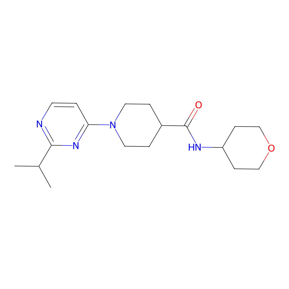 N-(oxan-4-yl)-1-[2-(propan-2-yl)pyrimidin-4-yl]piperidine-4-carboxamide molecular structure, CAS 3030824-91-7