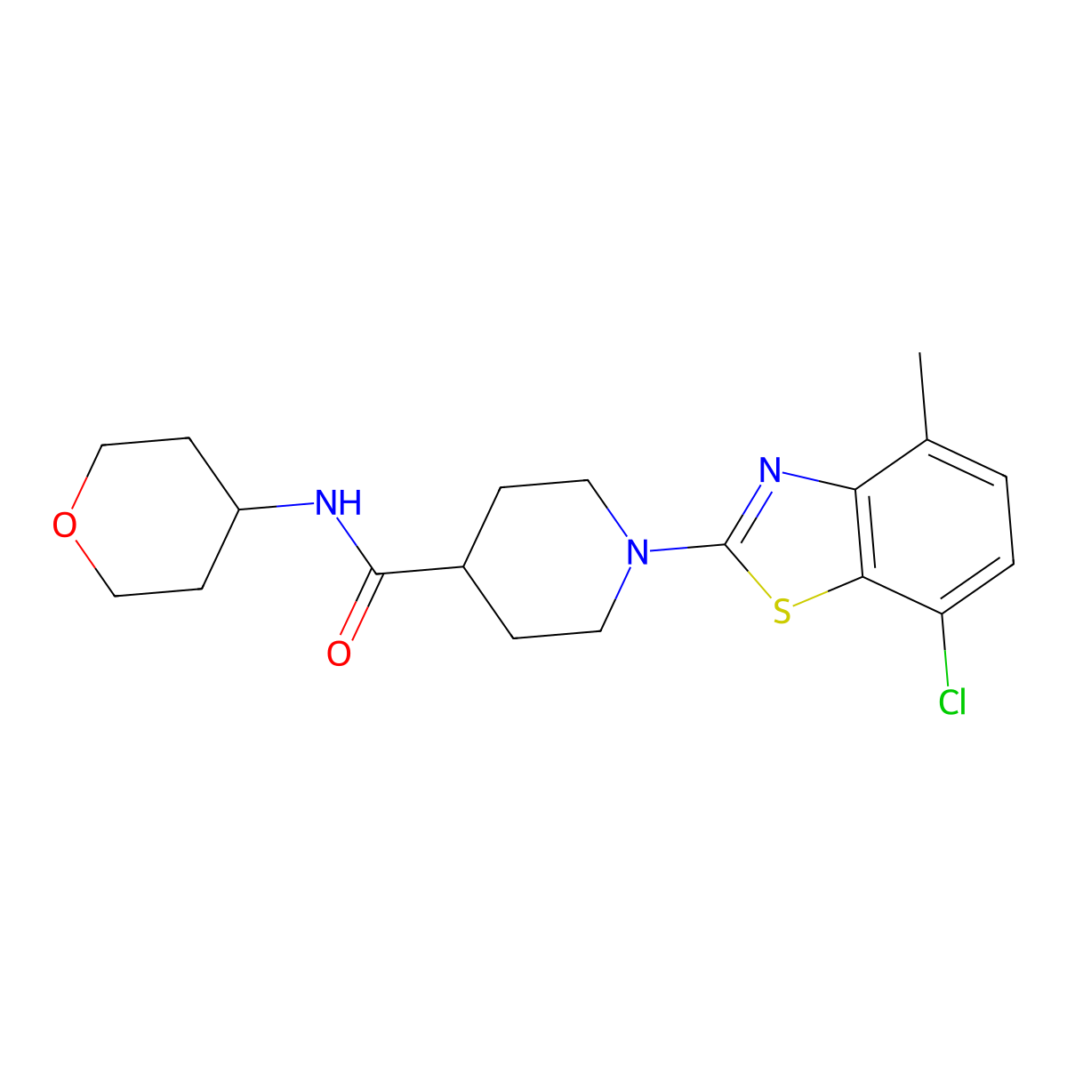 1-(7-chloro-4-methyl-1,3-benzothiazol-2-yl)-N-(oxan-4-yl)piperidine-4-carboxamide molecular structure, CAS 3030825-03-4