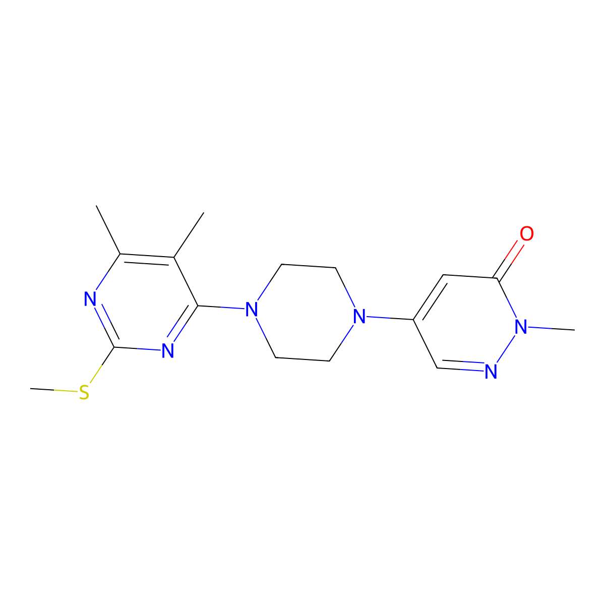 5-{4-[5,6-Dimethyl-2-(methylsulfanyl)pyrimidin-4-yl]piperazin-1-yl}-2-methyl-2,3-dihydropyridazin-3-one molecular structure, CAS 3030825-04-5